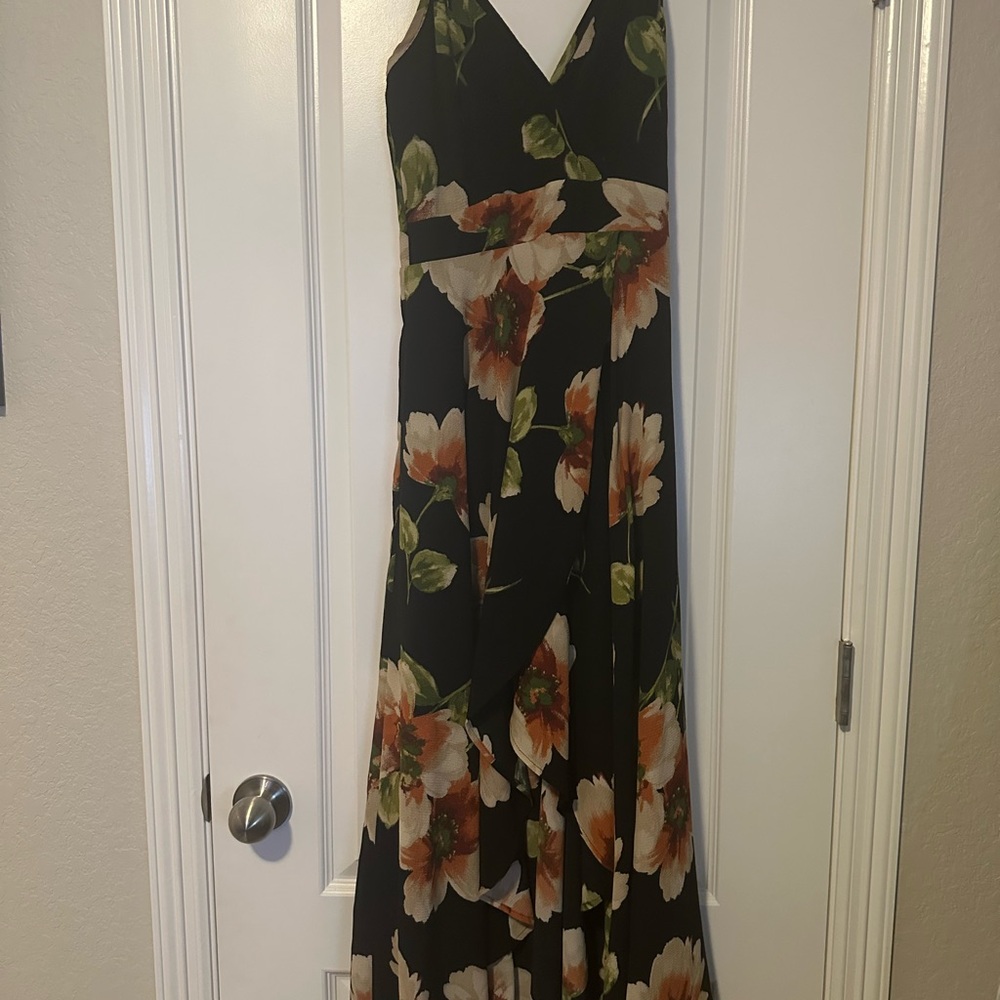 Black with Green and Brown flowers maxi dress